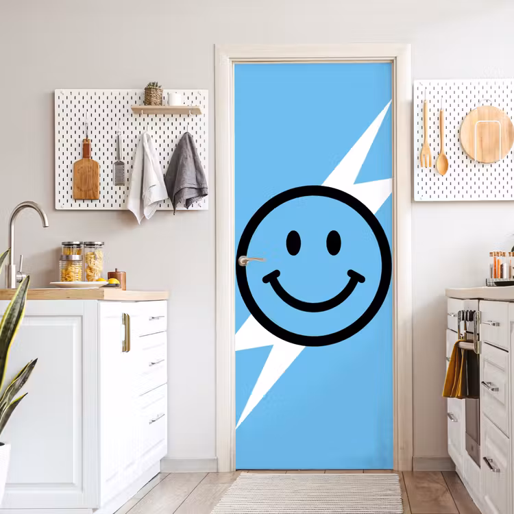 Deursticker - Smiley - Blauw - Bliksem — 7