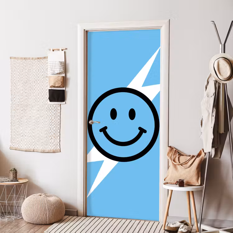Deursticker - Smiley - Blauw - Bliksem — 8