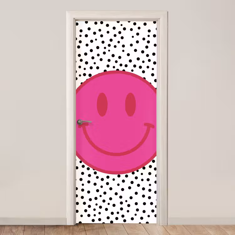 Deursticker - Smiley - Roze - Stippen — 1