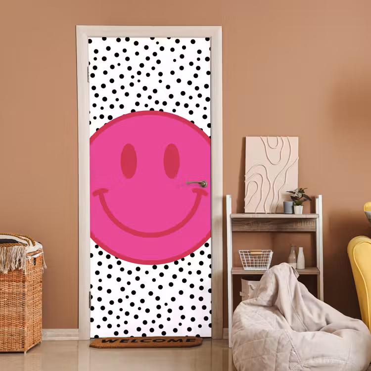 Deursticker - Smiley - Roze - Stippen — 2