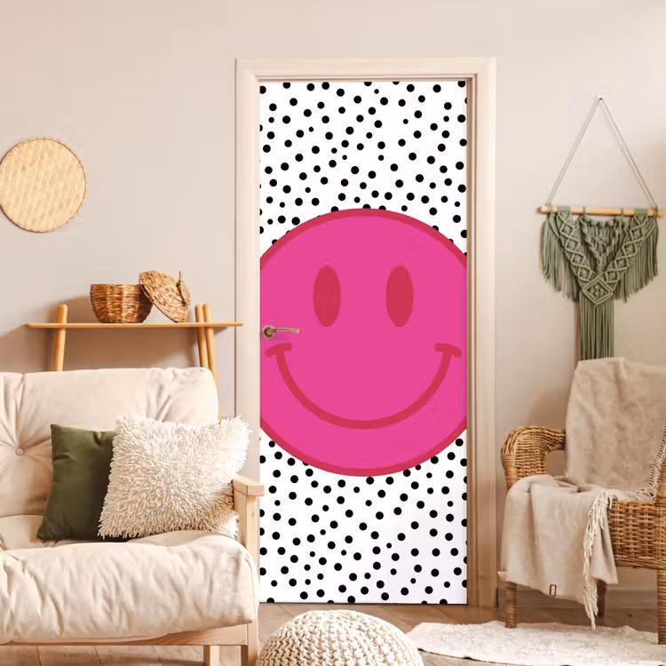 Deursticker - Smiley - Roze - Stippen — 4