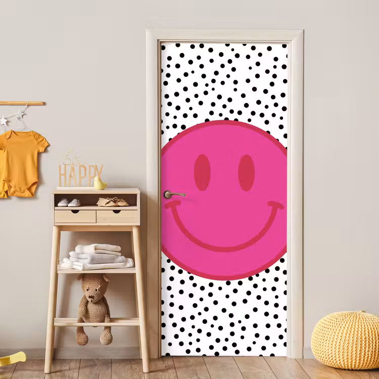 Deursticker - Smiley - Roze - Stippen — 6