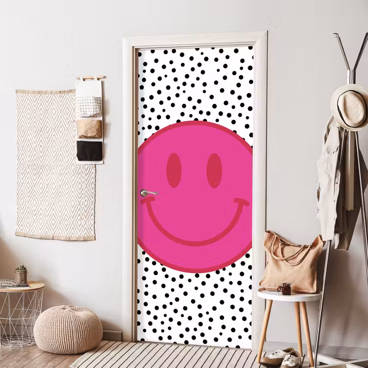 Deursticker - Smiley - Roze - Stippen — 8
