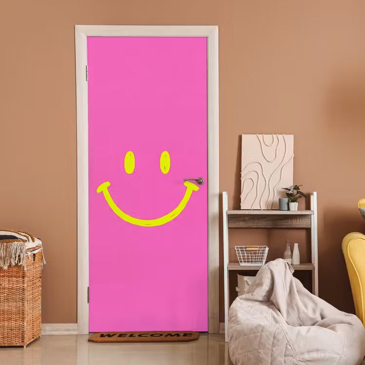 Deursticker - Smiley - Vrolijk - Roze — 2