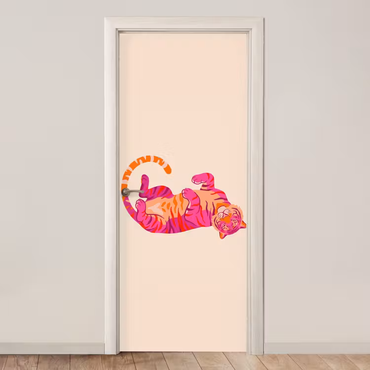 Deursticker - Tijger - Roze - Oranje — 1