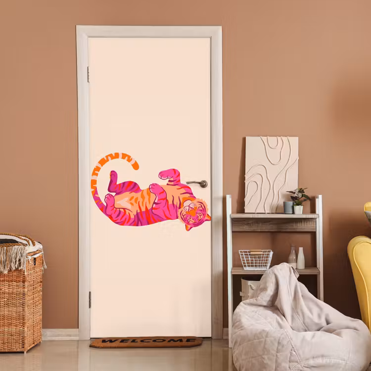 Deursticker - Tijger - Roze - Oranje — 2