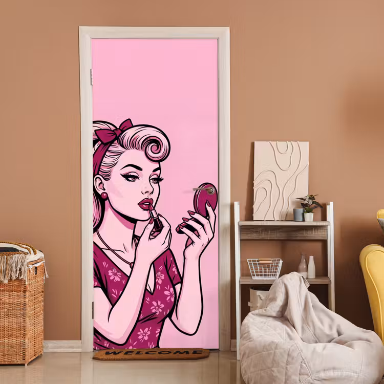 Deursticker - Vintage - Vrouw - Roze — 2