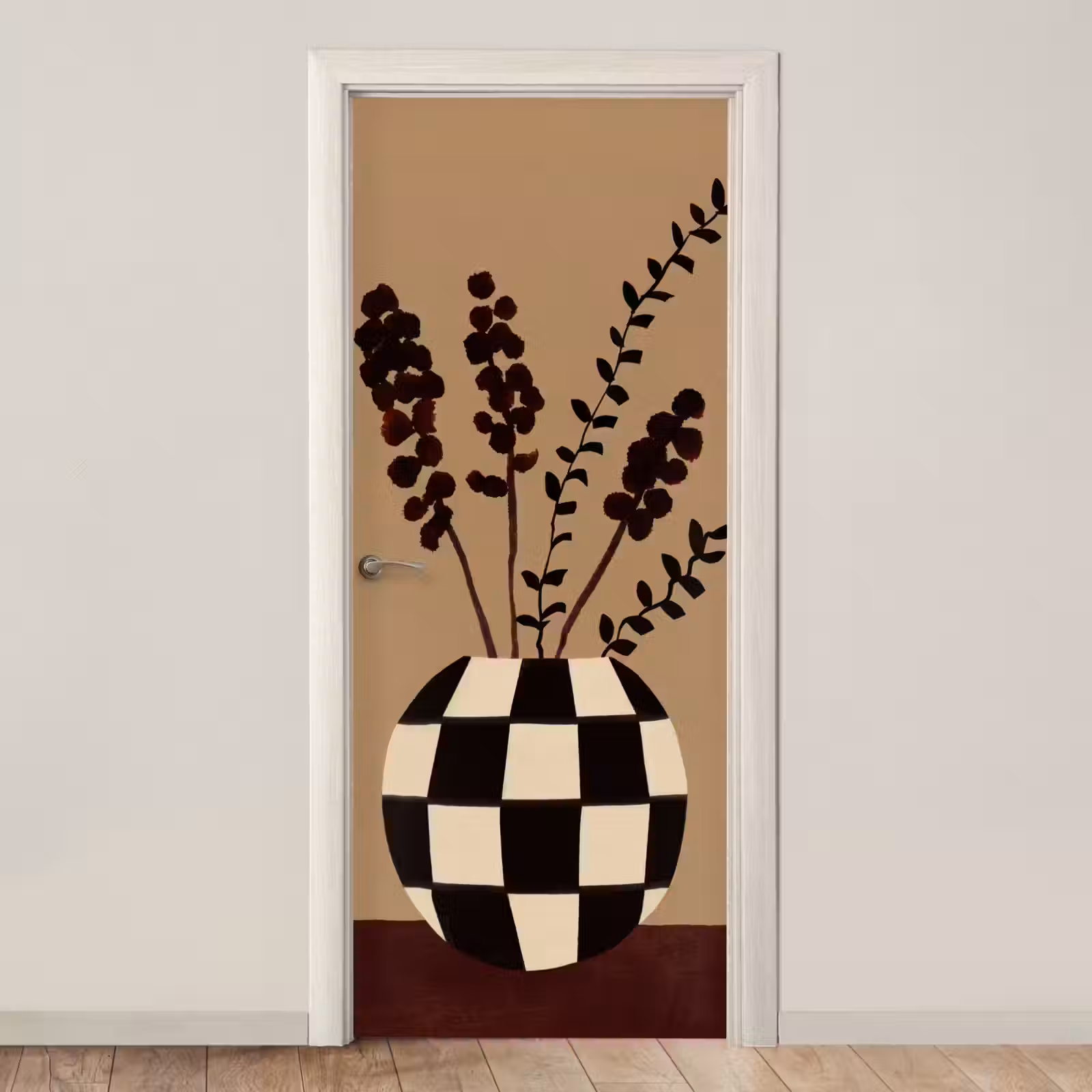 Deursticker - Minimalistisch - Vaas - Bloemen - Bruin — 1