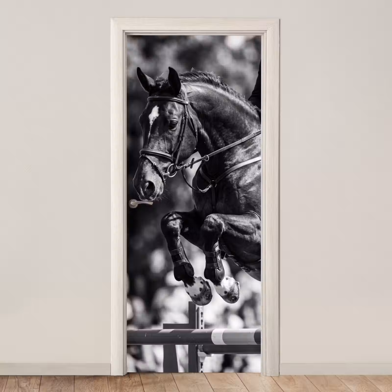 Deursticker - Springen - Paard - Zwart - Wit — 1