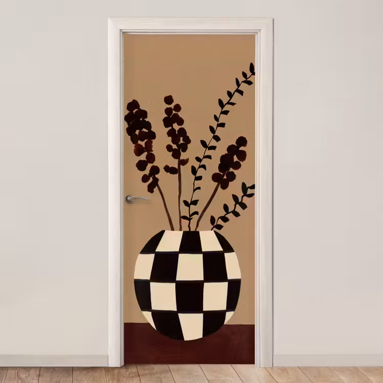 Deursticker - Minimalistisch - Vaas - Bloemen - Bruin — 1
