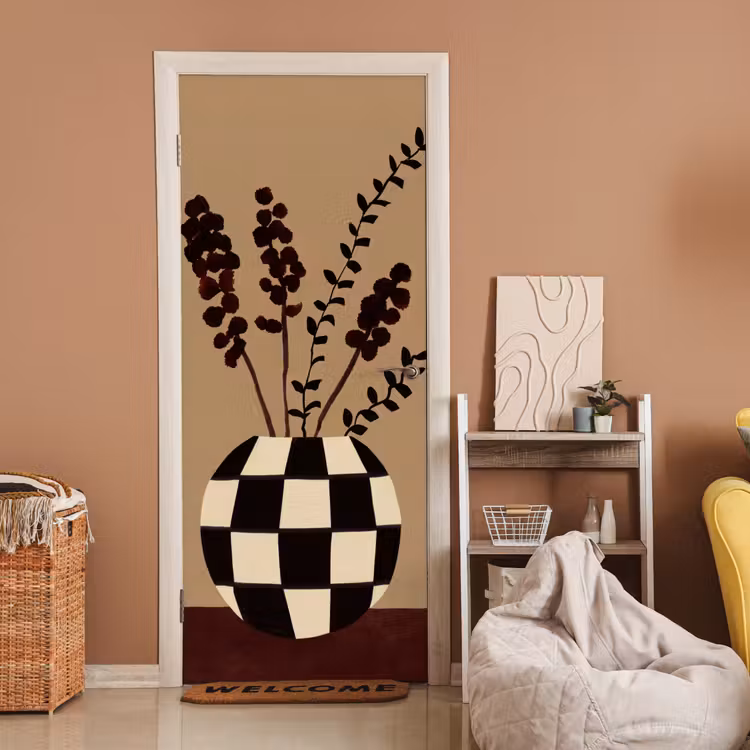 Deursticker - Minimalistisch - Vaas - Bloemen - Bruin — 2