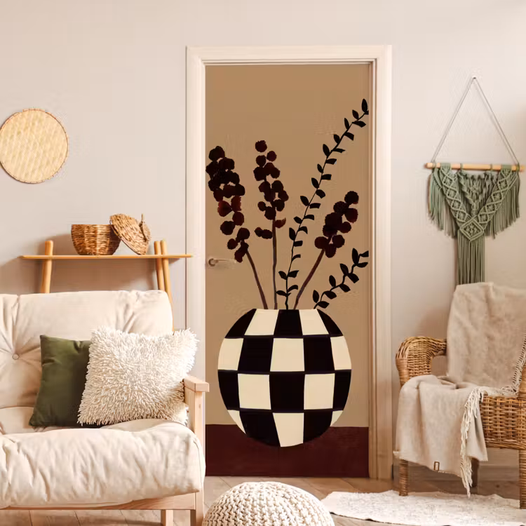Deursticker - Minimalistisch - Vaas - Bloemen - Bruin — 4