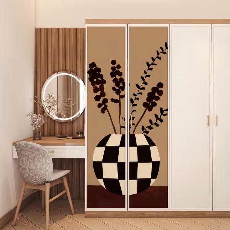 Deursticker - Minimalistisch - Vaas - Bloemen - Bruin — 5