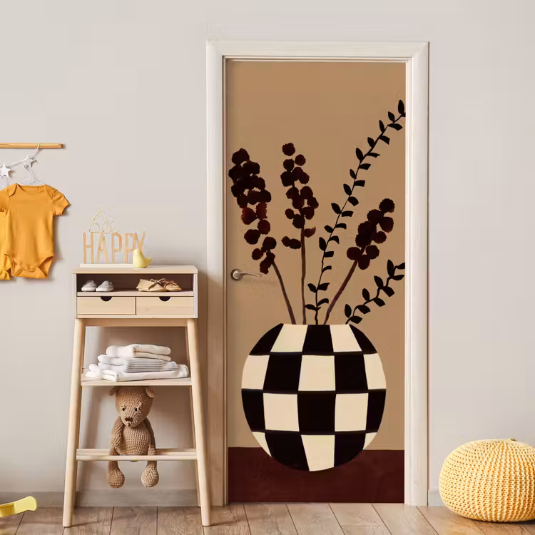 Deursticker - Minimalistisch - Vaas - Bloemen - Bruin — 6