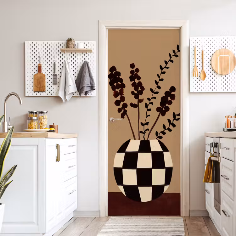 Deursticker - Minimalistisch - Vaas - Bloemen - Bruin — 7