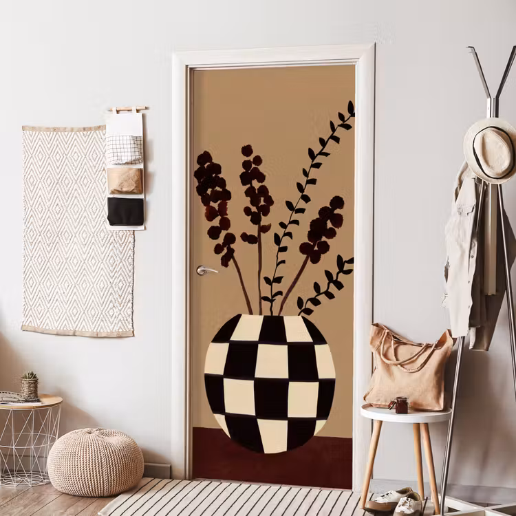 Deursticker - Minimalistisch - Vaas - Bloemen - Bruin — 8