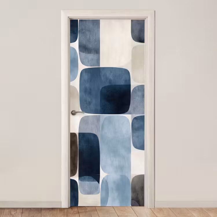 Deursticker - Patroon - Blauw - Vierkanten — 1