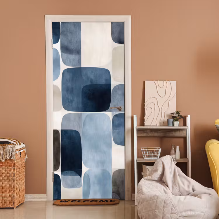 Deursticker - Patroon - Blauw - Vierkanten — 2