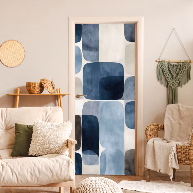 Deursticker - Patroon - Blauw - Vierkanten — 4