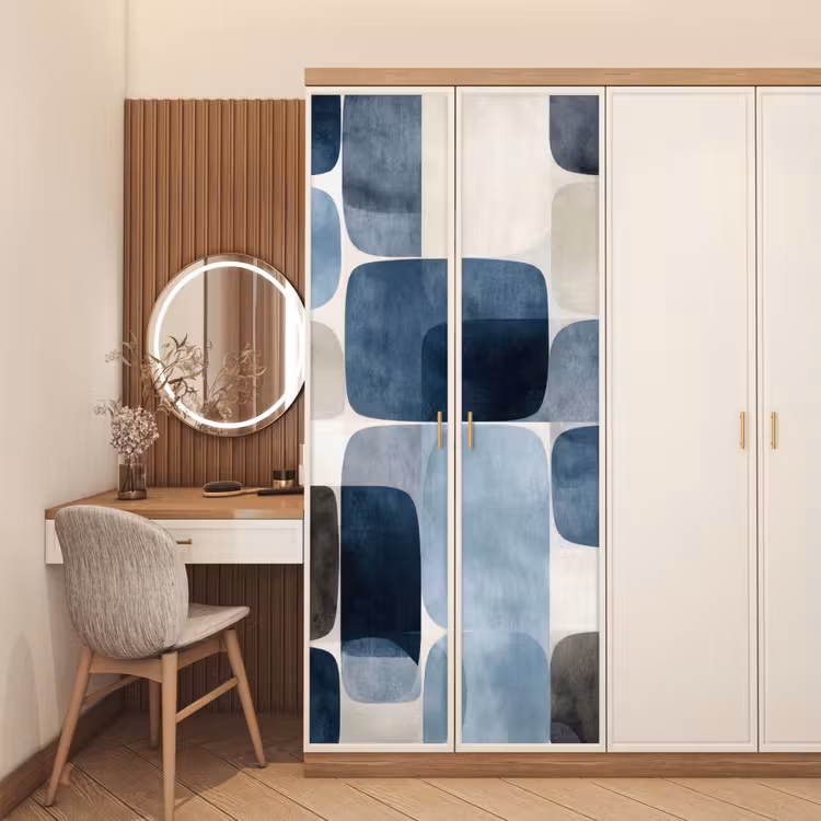 Deursticker - Patroon - Blauw - Vierkanten — 5