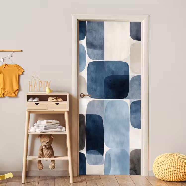 Deursticker - Patroon - Blauw - Vierkanten — 6