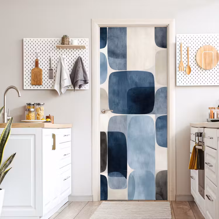 Deursticker - Patroon - Blauw - Vierkanten — 7