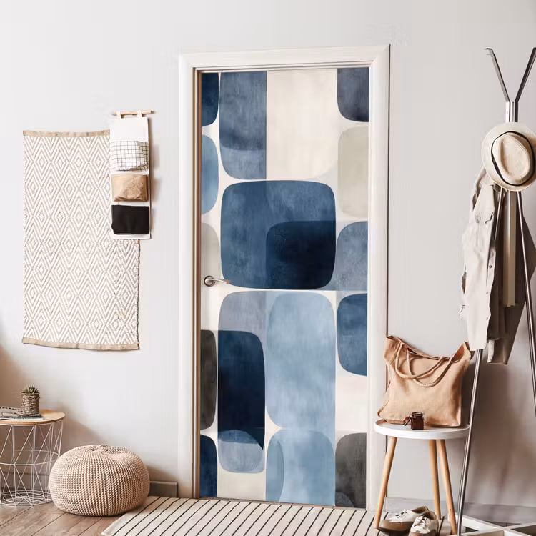 Deursticker - Patroon - Blauw - Vierkanten — 8