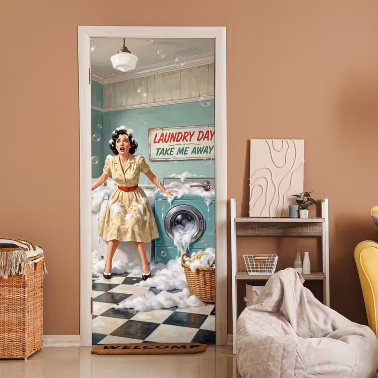 Deursticker - Retro - Blauw - Vrouw — 2