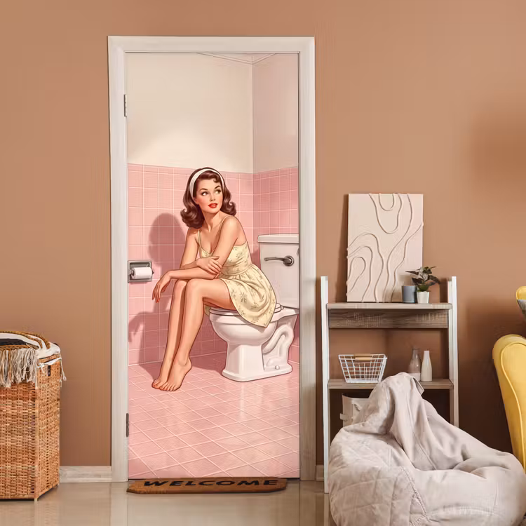 Deursticker - Roze - Retro - Vrouw — 2