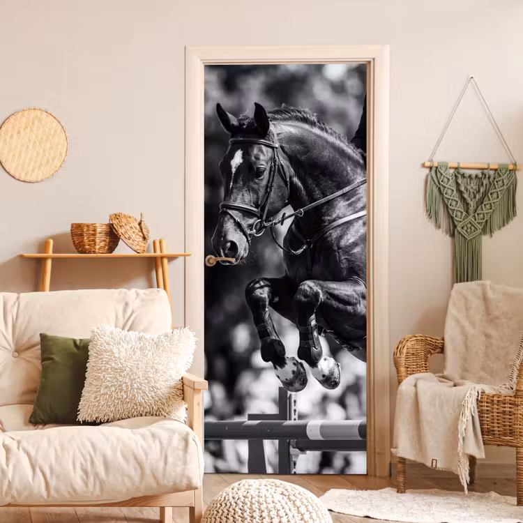 Deursticker - Springen - Paard - Zwart - Wit — 4