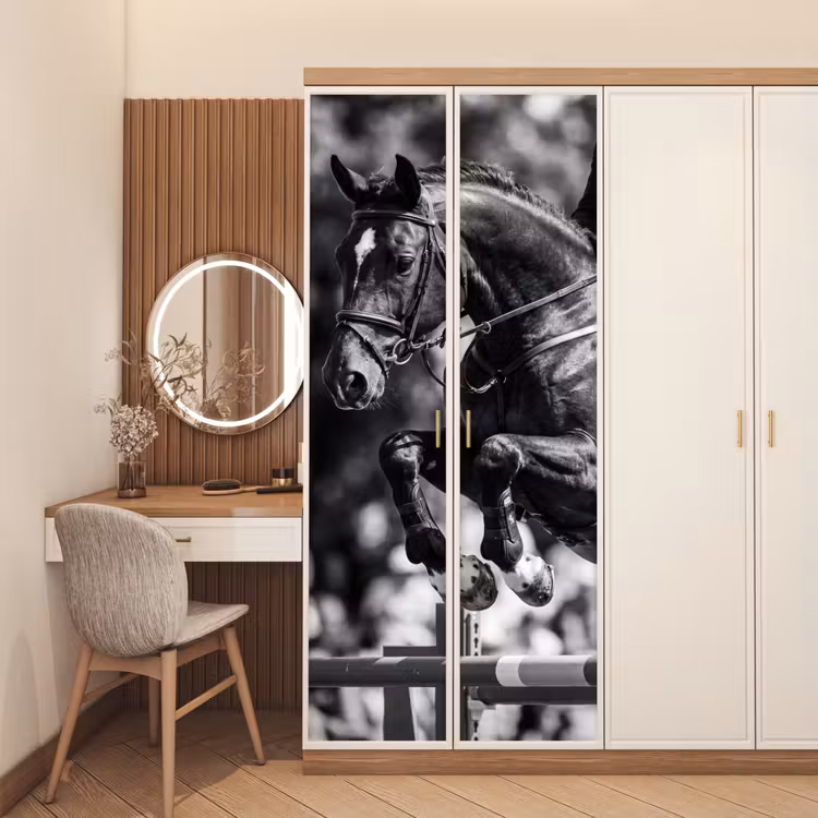 Deursticker - Springen - Paard - Zwart - Wit — 5