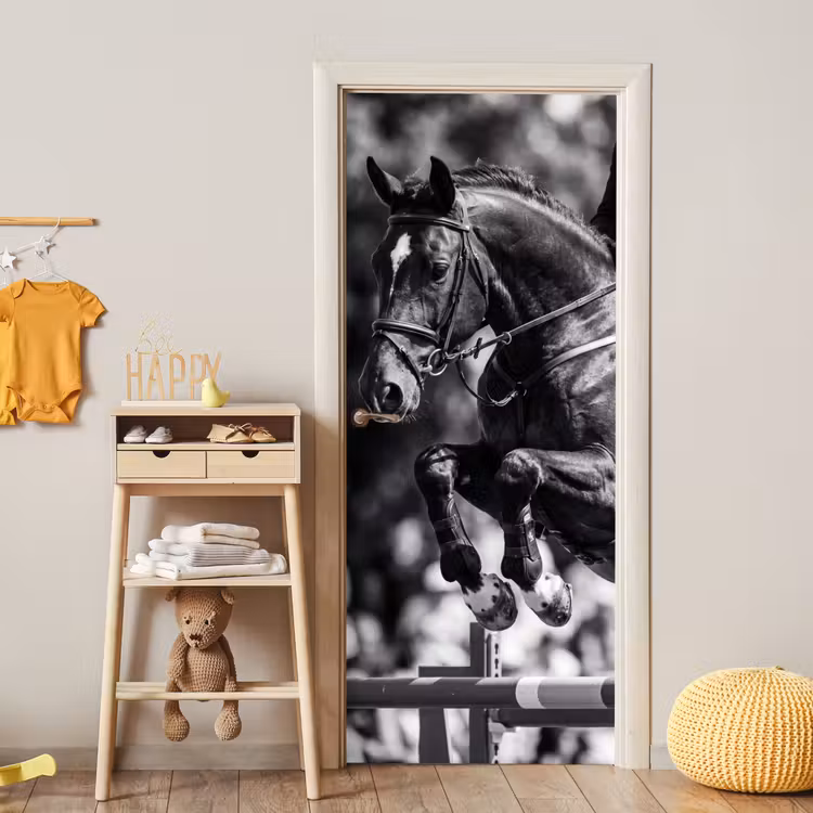 Deursticker - Springen - Paard - Zwart - Wit — 6