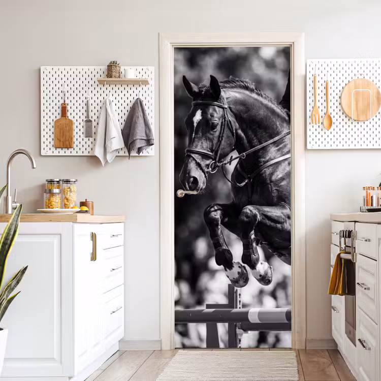 Deursticker - Springen - Paard - Zwart - Wit — 7