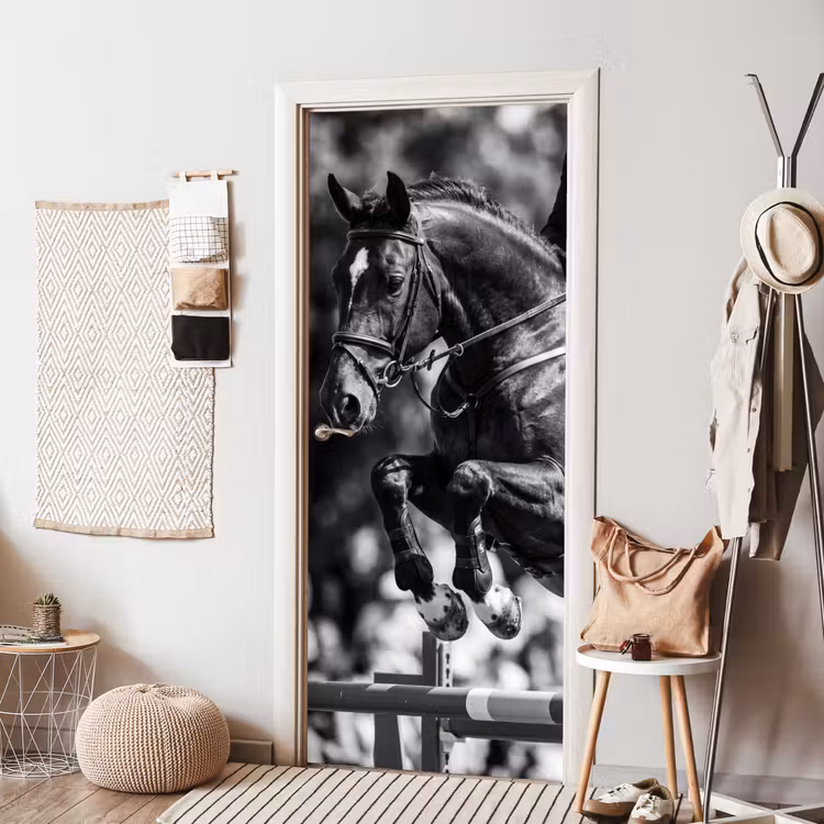 Deursticker - Springen - Paard - Zwart - Wit — 8