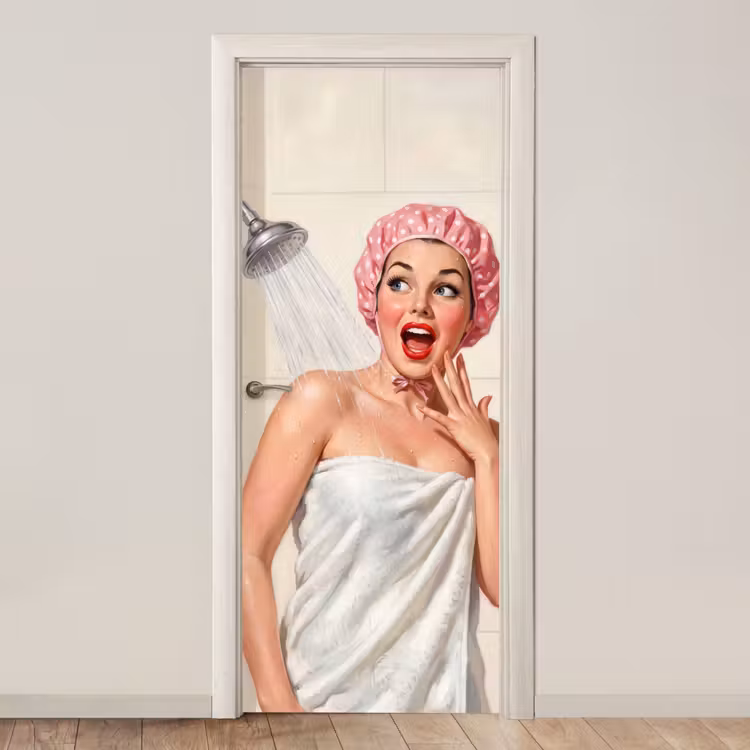 Deursticker - Vrouw - Douche - Roze — 1