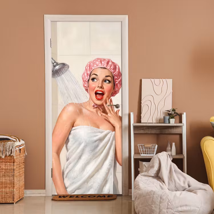 Deursticker - Vrouw - Douche - Roze — 2