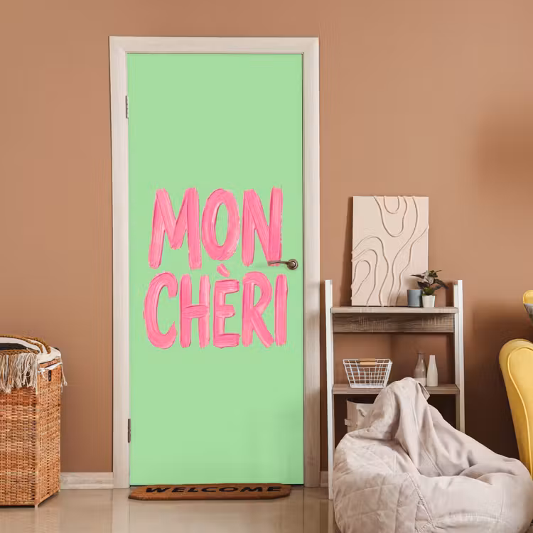 Deursticker - Mon cheri - Groen - Roze — 2