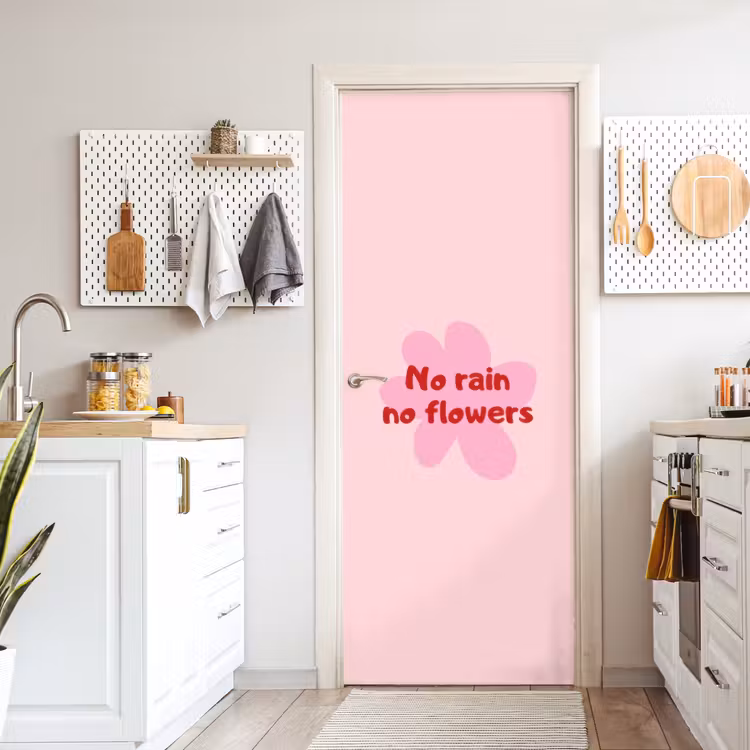 Deursticker - No rain no flowers - Bloem - Roze — 7
