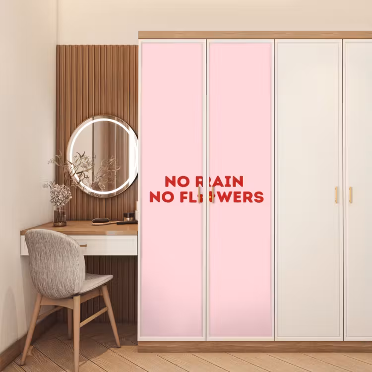 Deursticker - No rain no flowers - Minimalistisch - Roze - Bloem — 5
