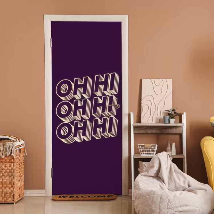 Deursticker - Oh hi - Paars - 3D — 2