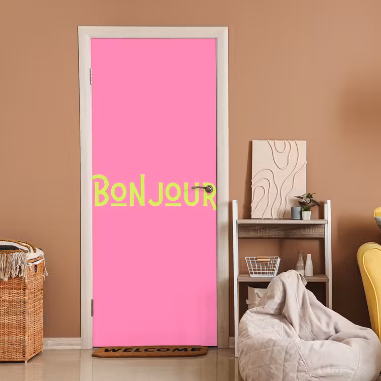 Deursticker - Roze - Groene Bonjour - art-deco — 2