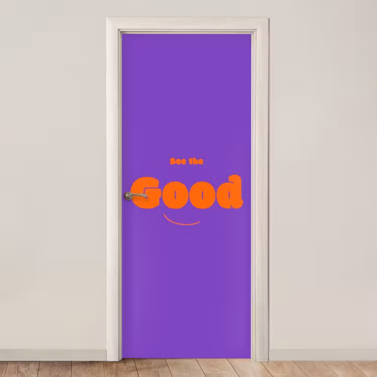Deursticker - See the good - Oranje - Paars - Smiley — 1