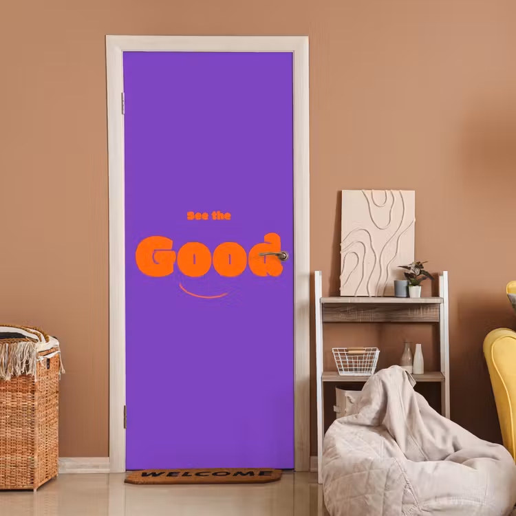 Deursticker - See the good - Oranje - Paars - Smiley — 2