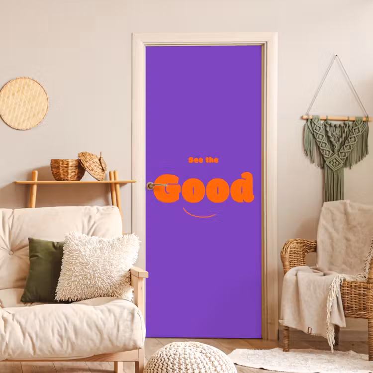 Deursticker - See the good - Oranje - Paars - Smiley — 4