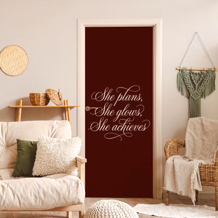 Deursticker - She plans she glows she achieves - Rood - Cursief — 4