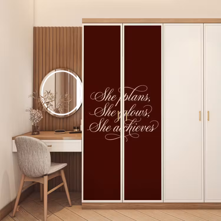 Deursticker - She plans she glows she achieves - Rood - Cursief — 5