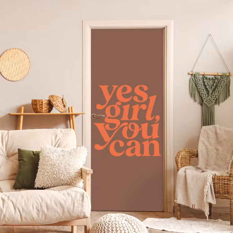 Deursticker - Yes girl you can - Oranje - Bruin — 4