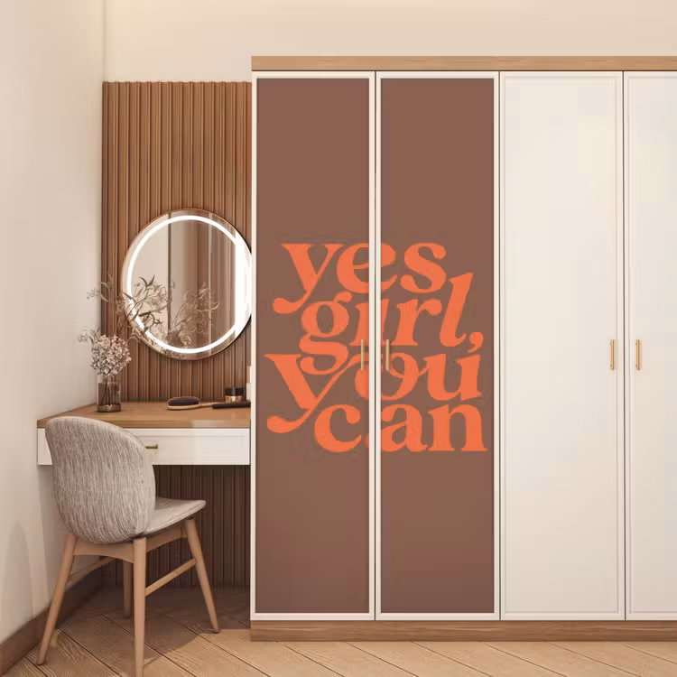 Deursticker - Yes girl you can - Oranje - Bruin — 5
