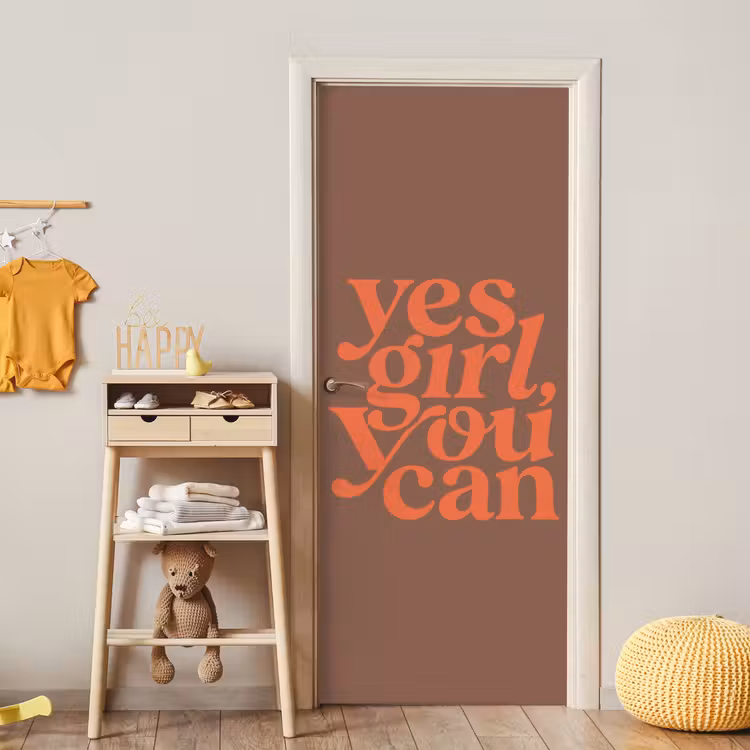 Deursticker - Yes girl you can - Oranje - Bruin — 6