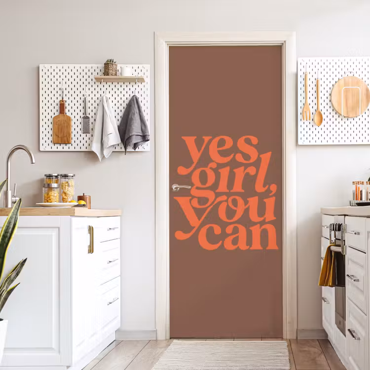 Deursticker - Yes girl you can - Oranje - Bruin — 7